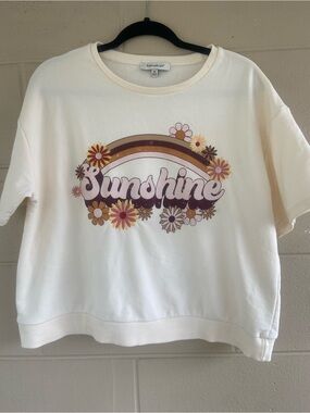 Francesca’s cream Sunshine graphic French Terry top medium